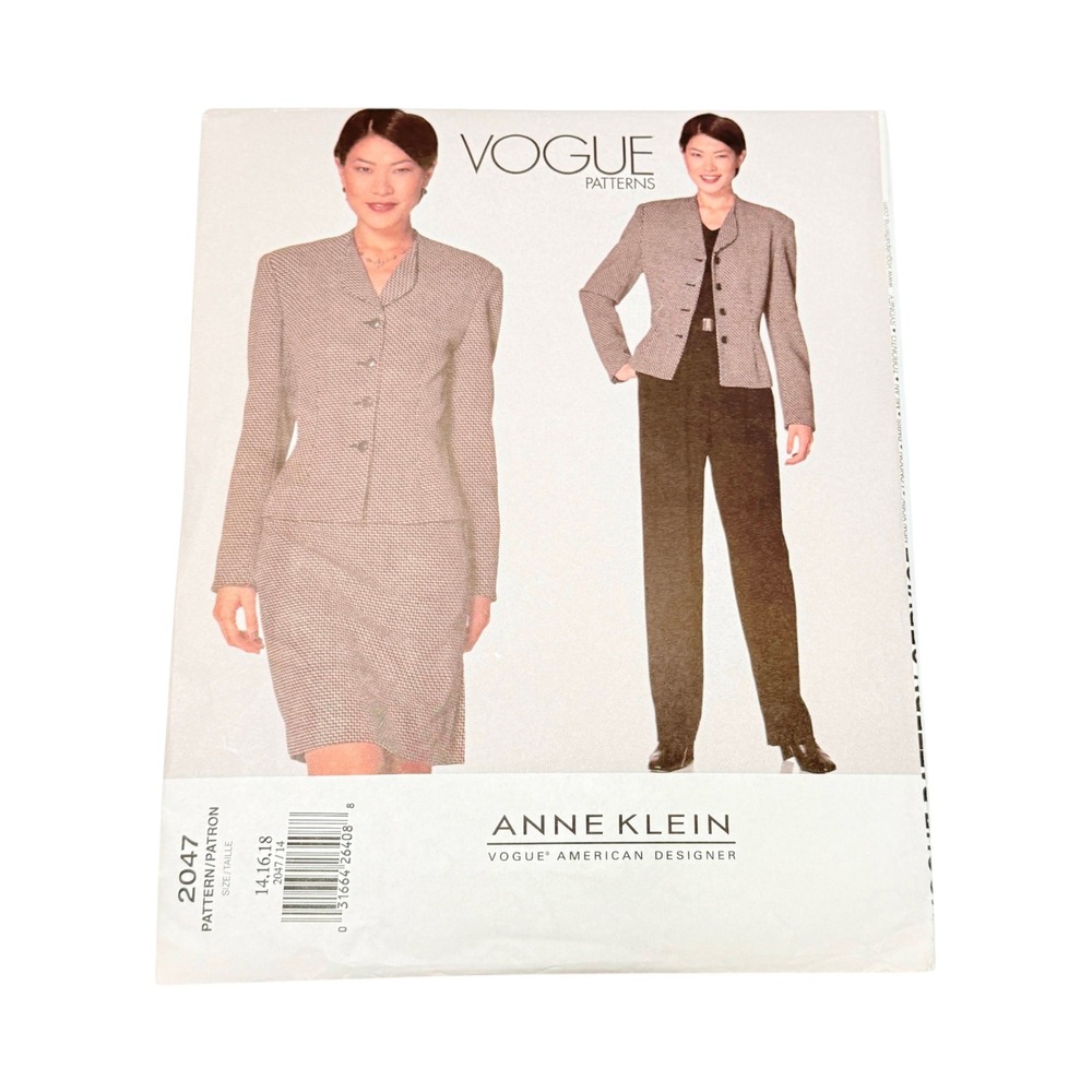 Vogue 2047 Sewing Pattern Anne Klein Jacket Skirt Pants Size 14-16-18 New Uncut